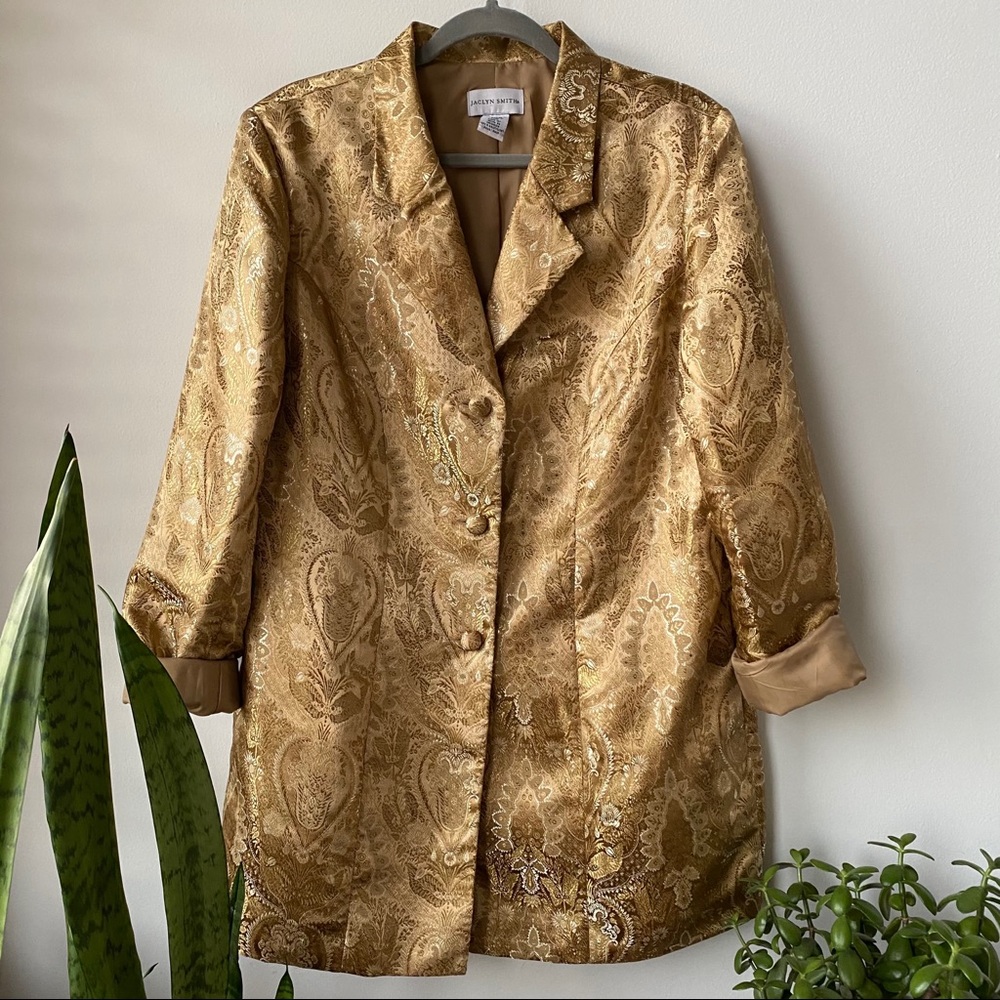 Jaclyn Smith Gold Metallic Paisley Blazer
